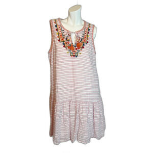 Beachlunchlounge Daphine Drop Waist Dress Linen Orange Striped Size XL
